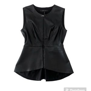 BCBG MaxAzria Black Faux Leather Sleeveless Zip Front Peplum Top Size XXS